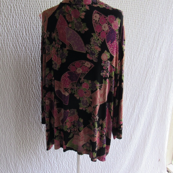 Colorful Travel Friendly Jacket Cardigan Top Pink Purple Asian Print 3X Womens - Picture 7 of 10
